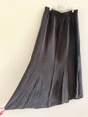 Vintage 90s Black Flowing A-Line Maxi Skirt 100% Cupro Bemberg Rayon Made in USA